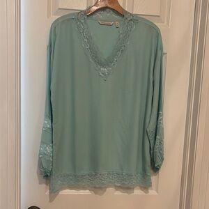 Soft Surroundings Lace Trim Blouse - Light Blue